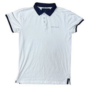 Marc Asher Mens Polo Shirt White Blue Trim Size Small